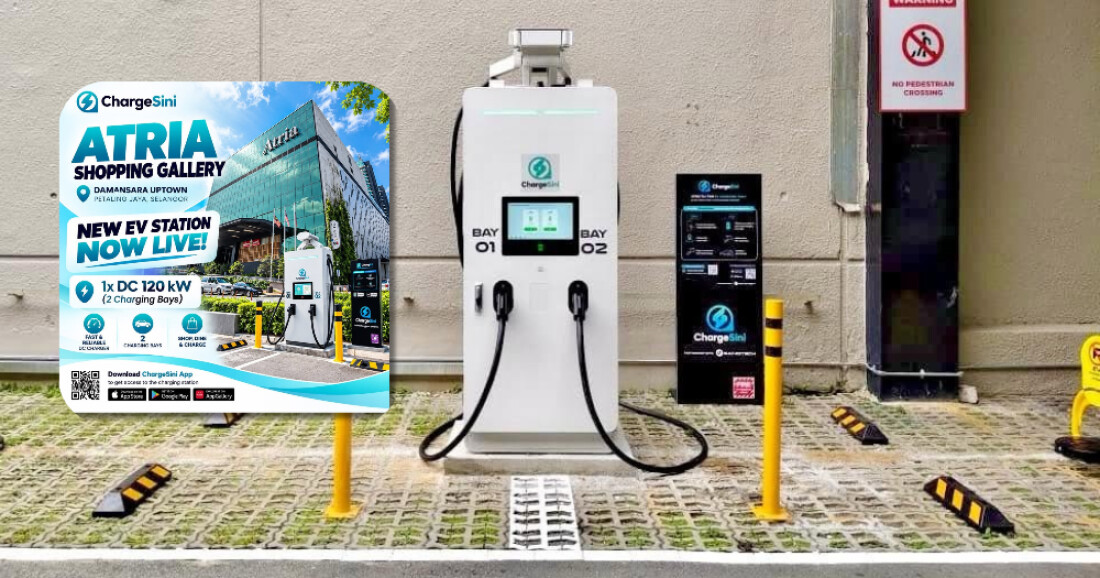 ChargeSini 120kW DC fast charger at Atria Shopping Gallery in Damansara Jaya
